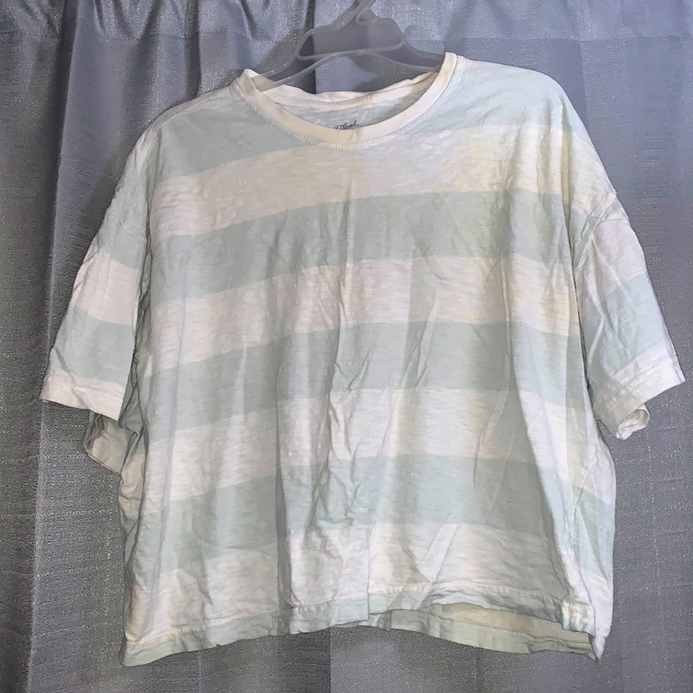White and Sea Foam Green Striped T-shirt